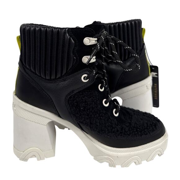 Sorel Brex Heel Cozy Lace Bootie Womens 5.5 Black Leather Faux Shearling - Picture 5 of 11